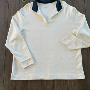 Men’s XL, mid zip, cream color black collar